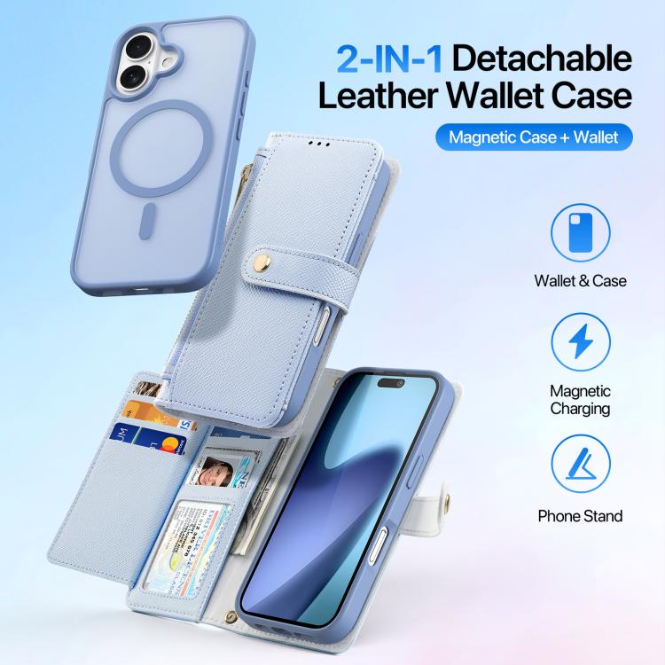 For iPhone 17 DUX DUCIS Lawa Series 2 in 1 Wallet Zipper Detachable MagSafe Phone Case with Lanyard