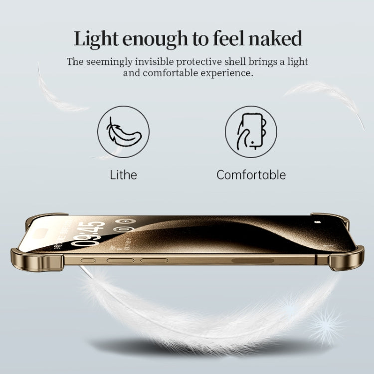 For iPhone 16 Frameless Metal Corner Pad Phone Case with Lens Film