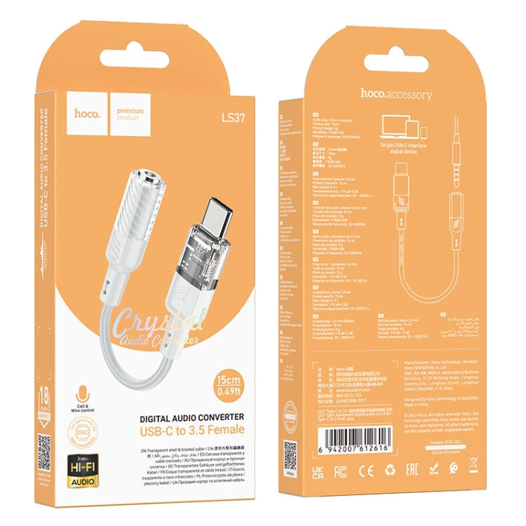 hoco LS37 Spirit Transparent Type-C to 3.5mm Digital Audio Adapter Cable
