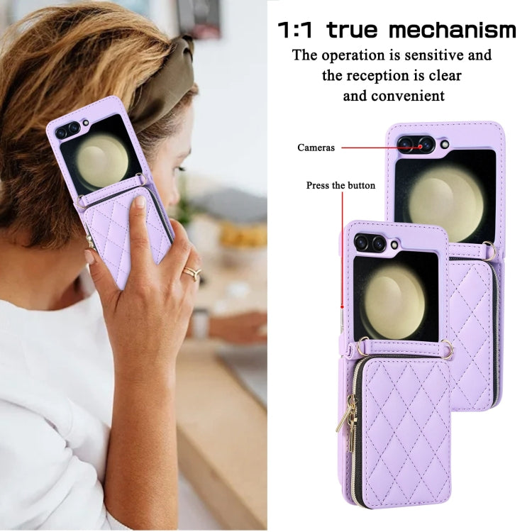 For Samsung Galaxy Z Flip6 / Flip7 FE Rhombic Full Zipper Wallet Leather Phone Case