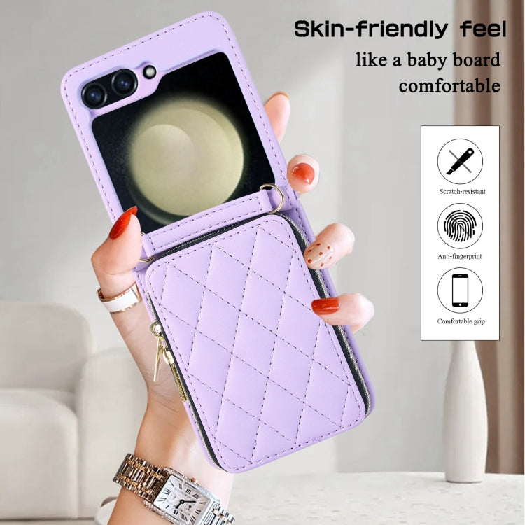 For Samsung Galaxy Z Flip6 / Flip7 FE Rhombic Full Zipper Wallet Leather Phone Case