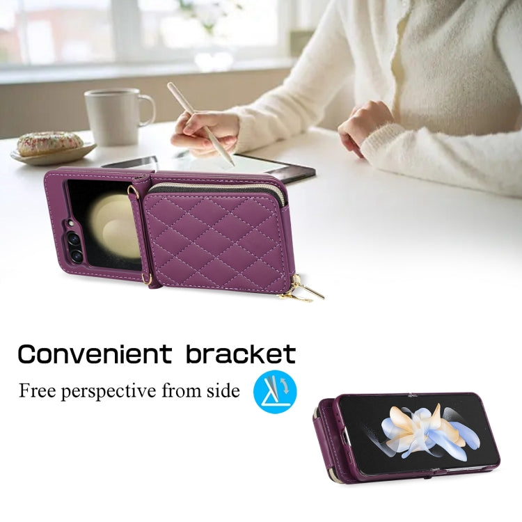 For Samsung Galaxy Z Flip6 / Flip7 FE Rhombic Full Zipper Wallet Leather Phone Case