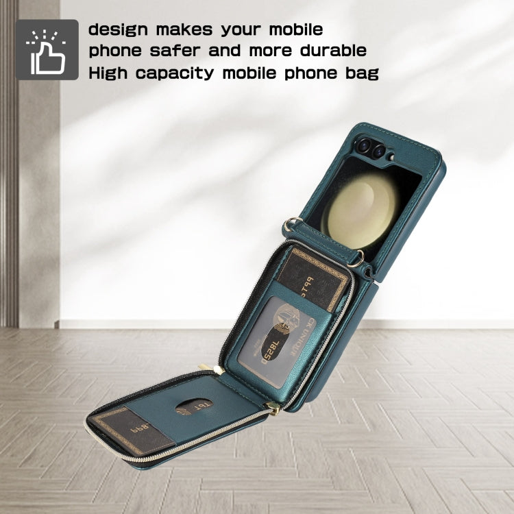 For Samsung Galaxy Z Flip6 / Flip7 FE Rhombic Full Zipper Wallet Leather Phone Case