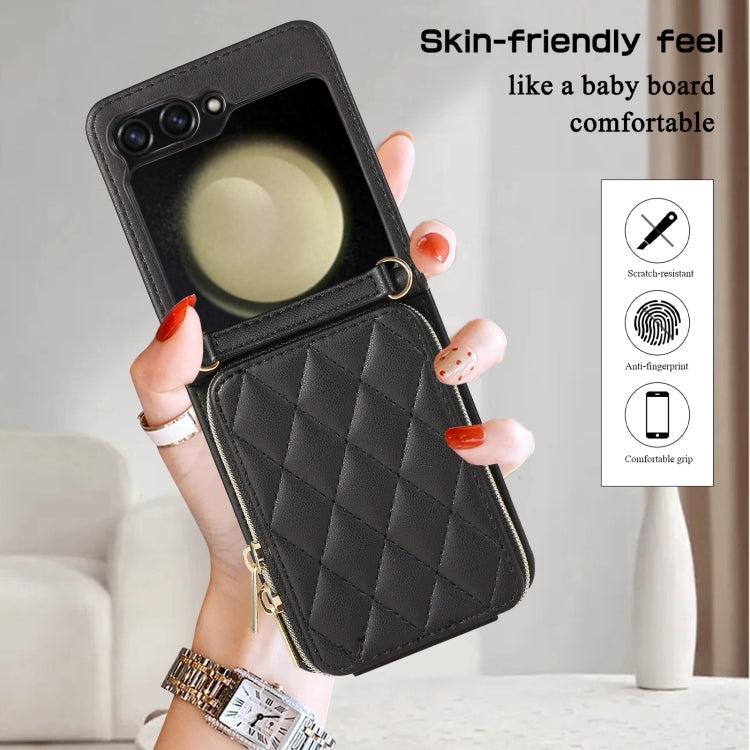 For Samsung Galaxy Z Flip6 / Flip7 FE Rhombic Full Zipper Wallet Leather Phone Case
