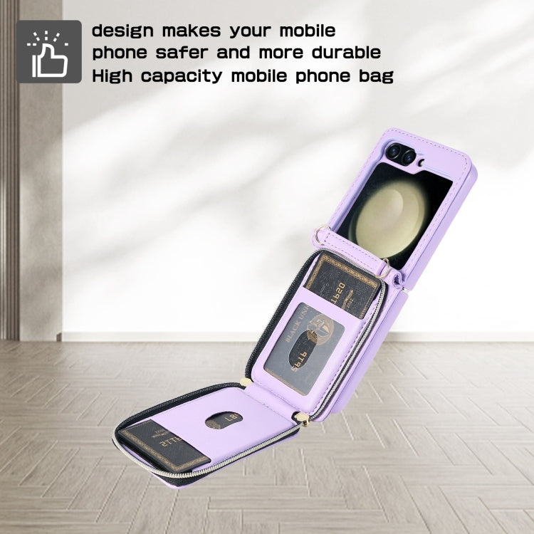 For Samsung Galaxy Z Flip5 Rhombic Full Zipper Wallet Leather Phone Case