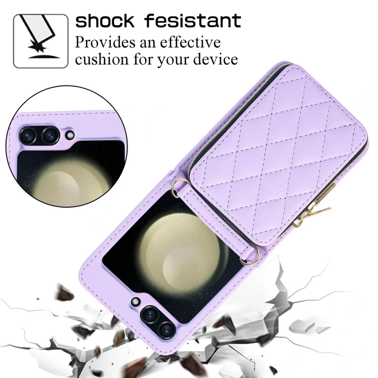 For Samsung Galaxy Z Flip5 Rhombic Full Zipper Wallet Leather Phone Case