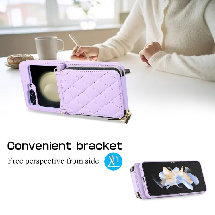 For Samsung Galaxy Z Flip5 Rhombic Full Zipper Wallet Leather Phone Case
