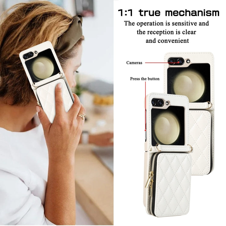 For Samsung Galaxy Z Flip5 Rhombic Full Zipper Wallet Leather Phone Case