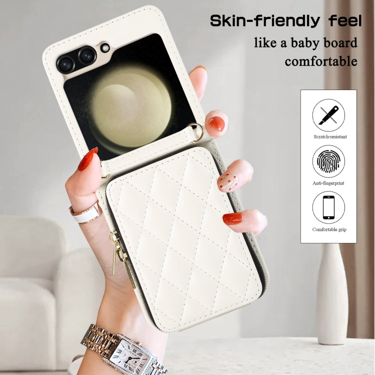For Samsung Galaxy Z Flip5 Rhombic Full Zipper Wallet Leather Phone Case