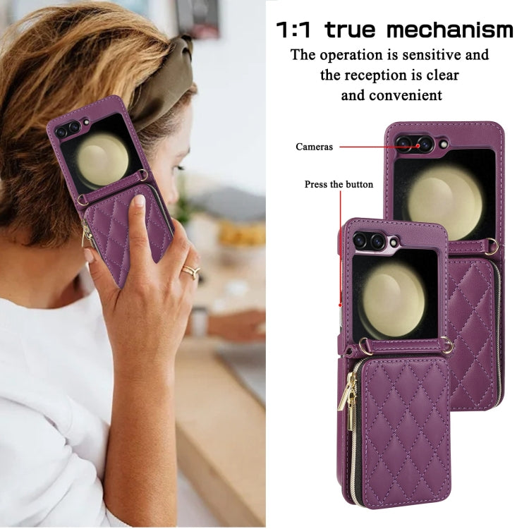 For Samsung Galaxy Z Flip5 Rhombic Full Zipper Wallet Leather Phone Case