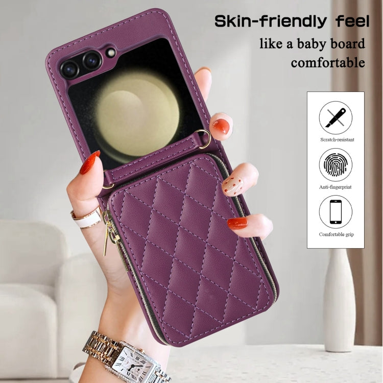 For Samsung Galaxy Z Flip5 Rhombic Full Zipper Wallet Leather Phone Case