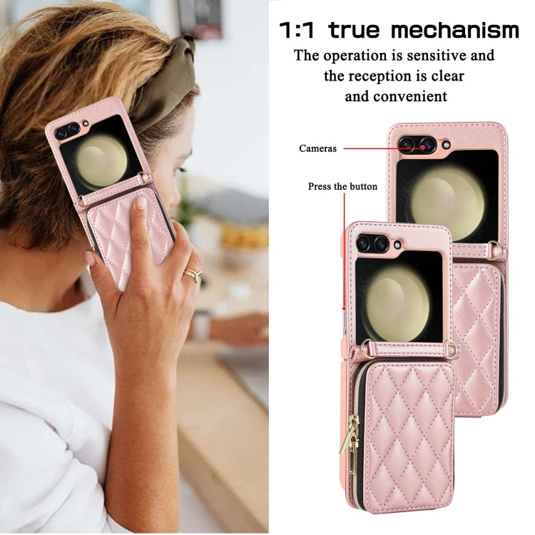 For Samsung Galaxy Z Flip5 Rhombic Full Zipper Wallet Leather Phone Case