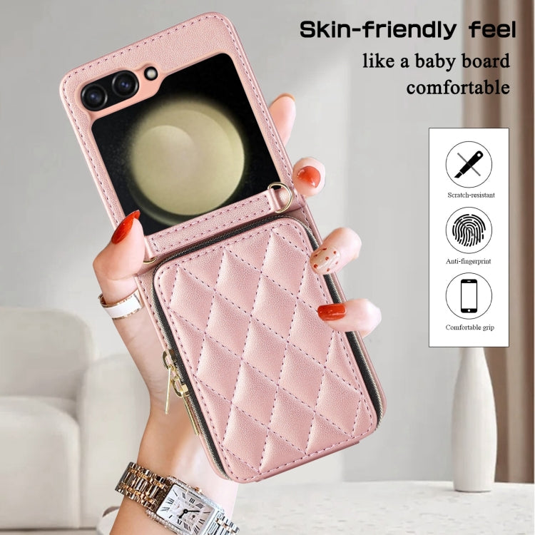 For Samsung Galaxy Z Flip5 Rhombic Full Zipper Wallet Leather Phone Case