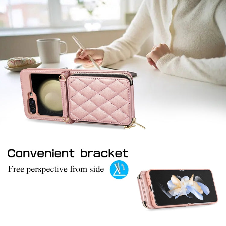 For Samsung Galaxy Z Flip5 Rhombic Full Zipper Wallet Leather Phone Case