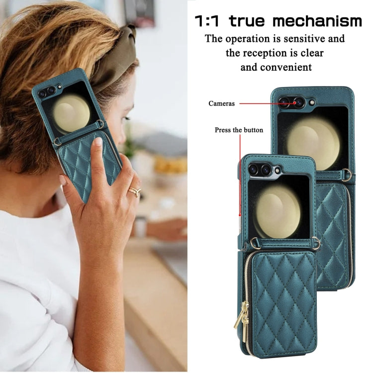 For Samsung Galaxy Z Flip5 Rhombic Full Zipper Wallet Leather Phone Case