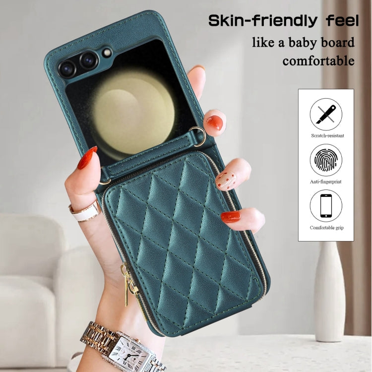 For Samsung Galaxy Z Flip5 Rhombic Full Zipper Wallet Leather Phone Case