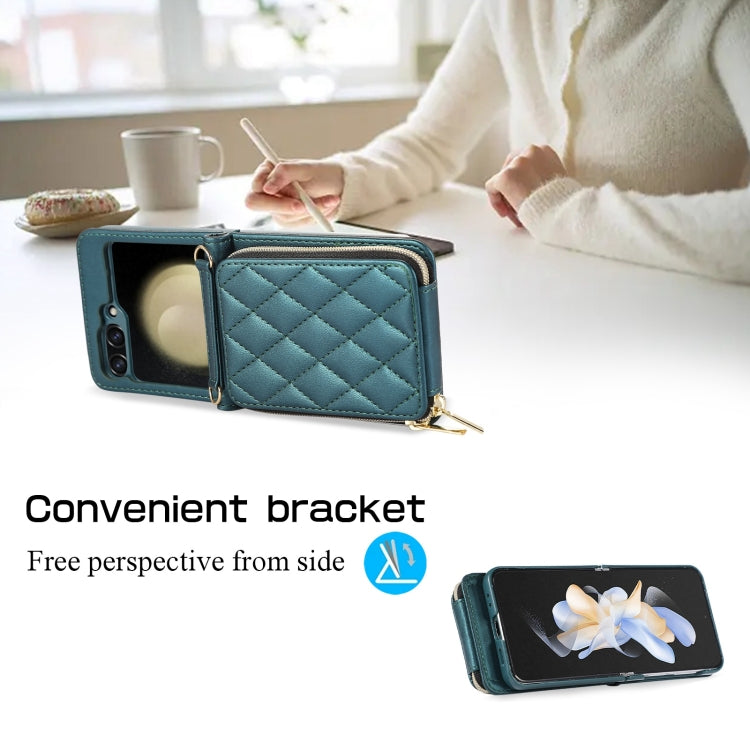 For Samsung Galaxy Z Flip5 Rhombic Full Zipper Wallet Leather Phone Case