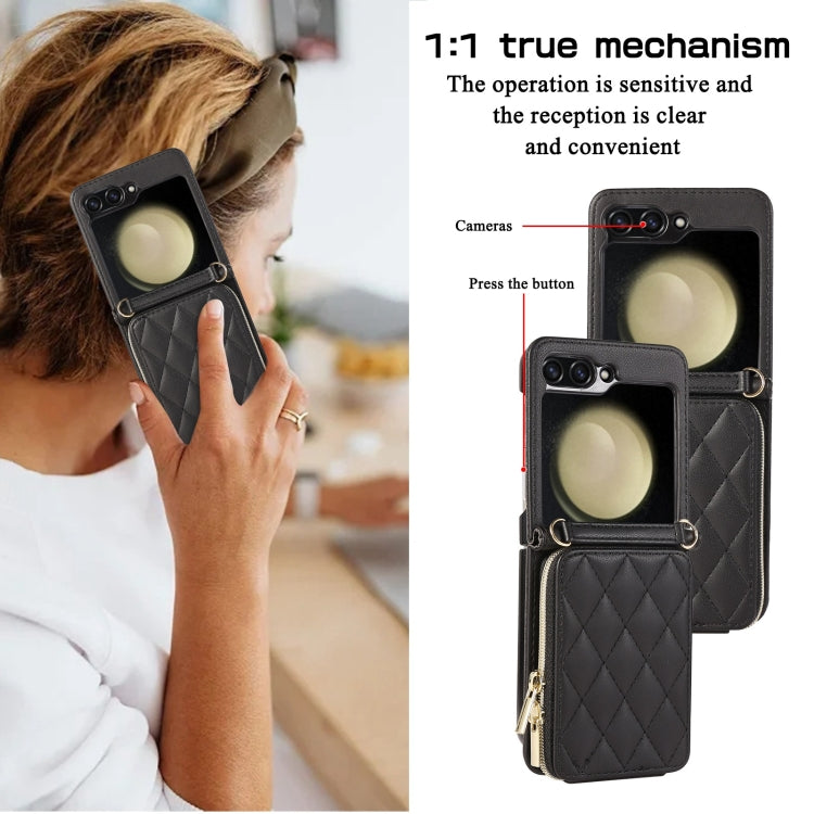 For Samsung Galaxy Z Flip5 Rhombic Full Zipper Wallet Leather Phone Case