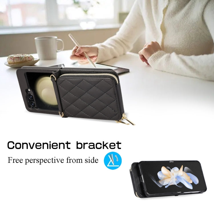 For Samsung Galaxy Z Flip5 Rhombic Full Zipper Wallet Leather Phone Case