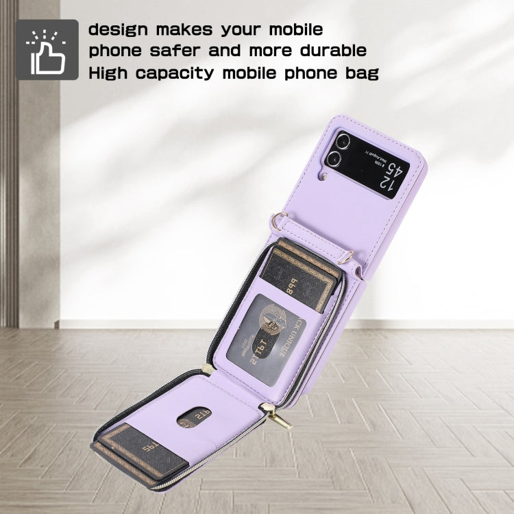 For Samsung Galaxy Z Flip4 Rhombic Full Zipper Wallet Leather Phone Case