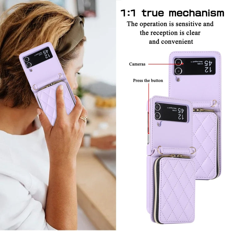 For Samsung Galaxy Z Flip4 Rhombic Full Zipper Wallet Leather Phone Case