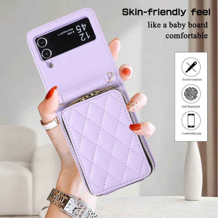 For Samsung Galaxy Z Flip4 Rhombic Full Zipper Wallet Leather Phone Case