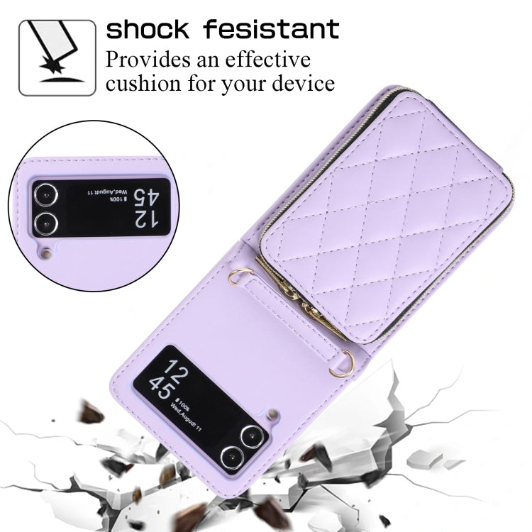 For Samsung Galaxy Z Flip4 Rhombic Full Zipper Wallet Leather Phone Case
