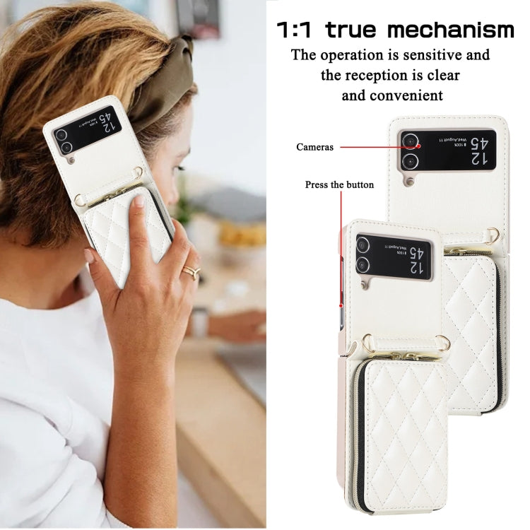 For Samsung Galaxy Z Flip4 Rhombic Full Zipper Wallet Leather Phone Case