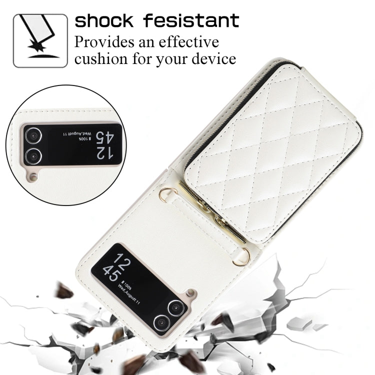 For Samsung Galaxy Z Flip4 Rhombic Full Zipper Wallet Leather Phone Case