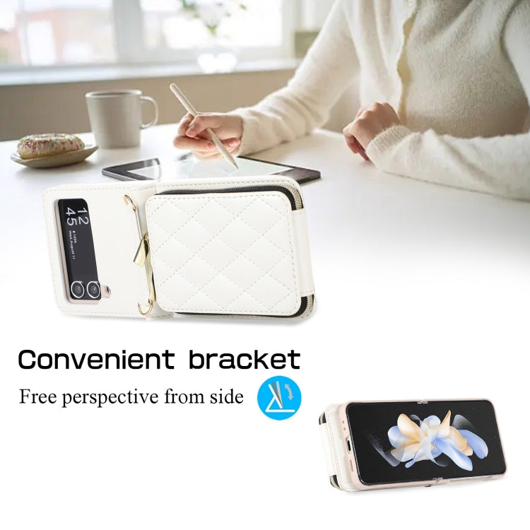 For Samsung Galaxy Z Flip4 Rhombic Full Zipper Wallet Leather Phone Case