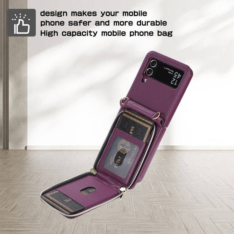 For Samsung Galaxy Z Flip4 Rhombic Full Zipper Wallet Leather Phone Case