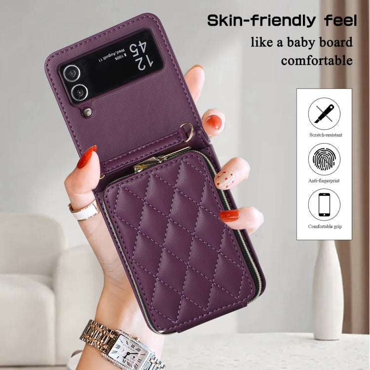 For Samsung Galaxy Z Flip4 Rhombic Full Zipper Wallet Leather Phone Case