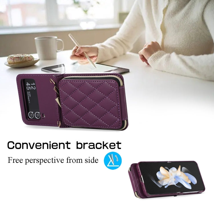 For Samsung Galaxy Z Flip4 Rhombic Full Zipper Wallet Leather Phone Case
