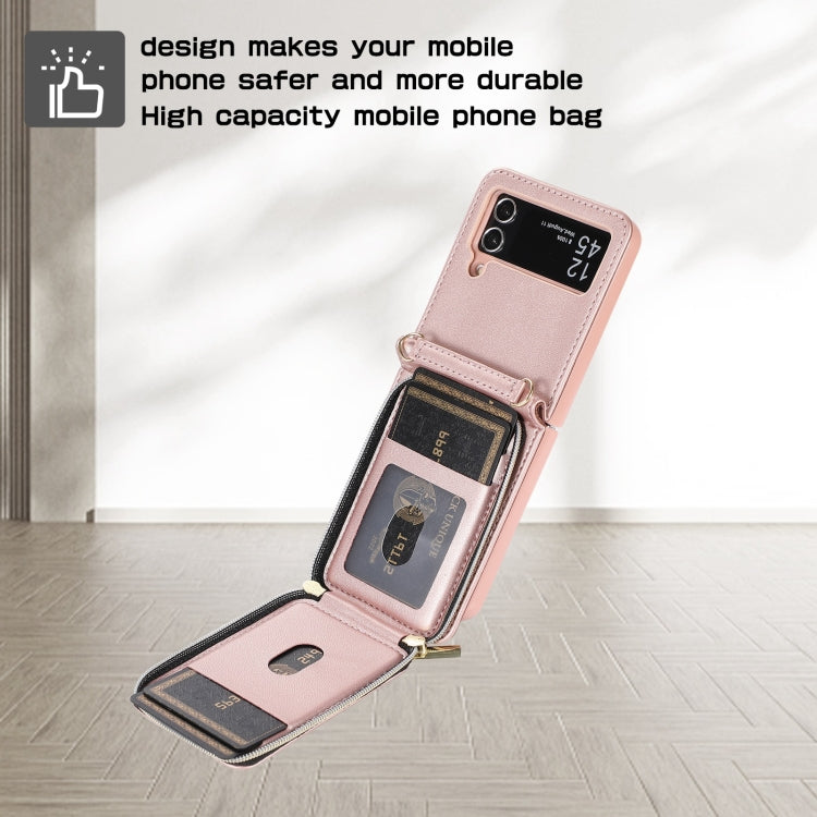 For Samsung Galaxy Z Flip4 Rhombic Full Zipper Wallet Leather Phone Case