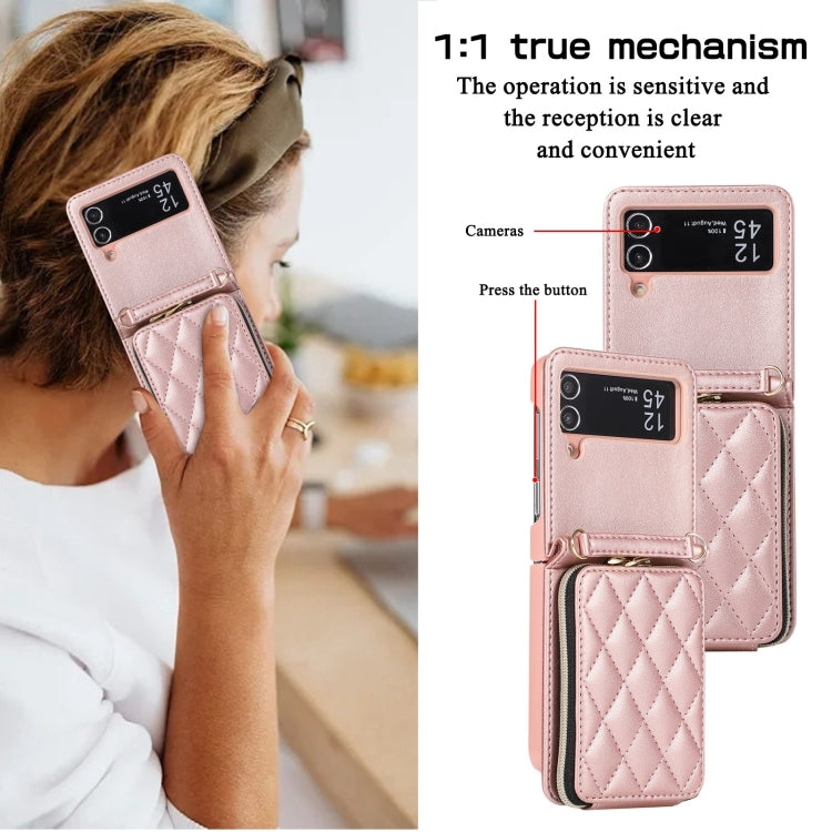 For Samsung Galaxy Z Flip4 Rhombic Full Zipper Wallet Leather Phone Case