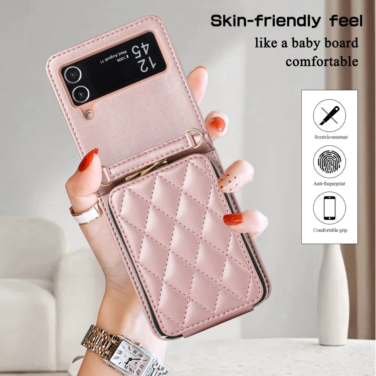 For Samsung Galaxy Z Flip4 Rhombic Full Zipper Wallet Leather Phone Case