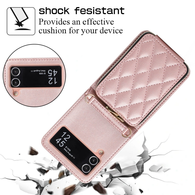 For Samsung Galaxy Z Flip4 Rhombic Full Zipper Wallet Leather Phone Case