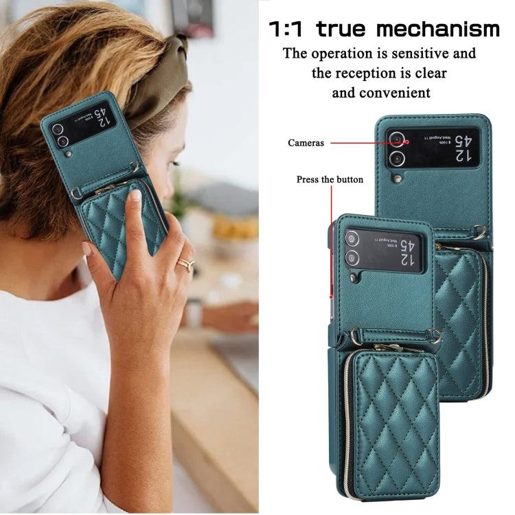 For Samsung Galaxy Z Flip4 Rhombic Full Zipper Wallet Leather Phone Case