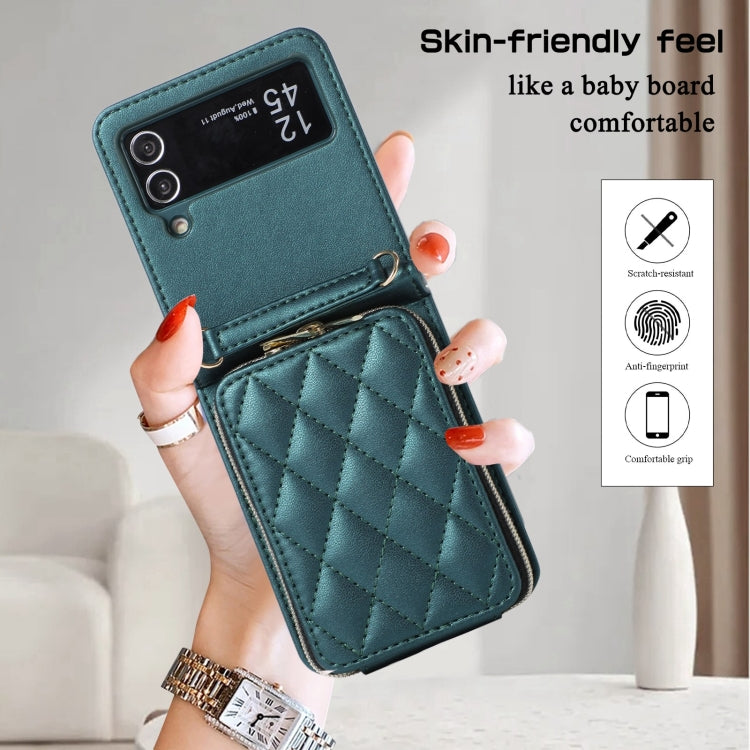 For Samsung Galaxy Z Flip4 Rhombic Full Zipper Wallet Leather Phone Case