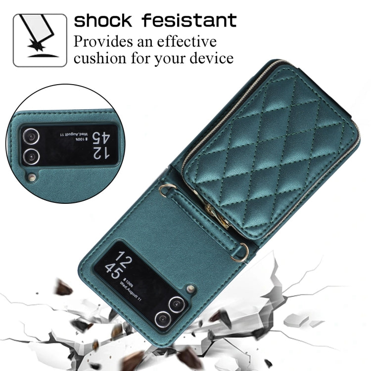 For Samsung Galaxy Z Flip4 Rhombic Full Zipper Wallet Leather Phone Case
