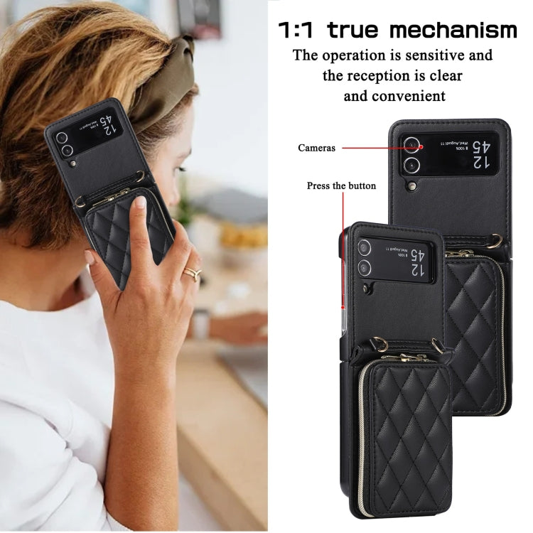 For Samsung Galaxy Z Flip4 Rhombic Full Zipper Wallet Leather Phone Case