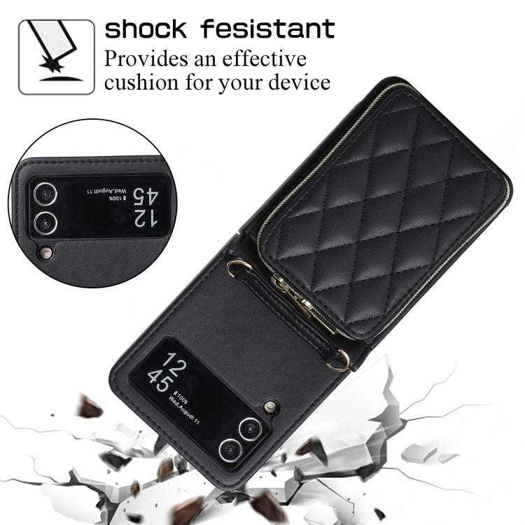 For Samsung Galaxy Z Flip4 Rhombic Full Zipper Wallet Leather Phone Case