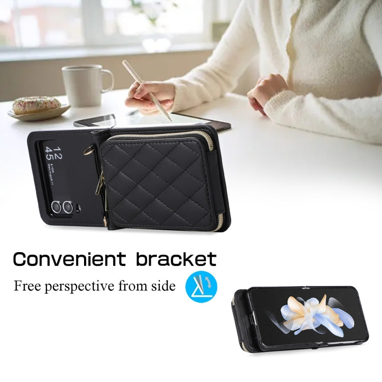 For Samsung Galaxy Z Flip4 Rhombic Full Zipper Wallet Leather Phone Case