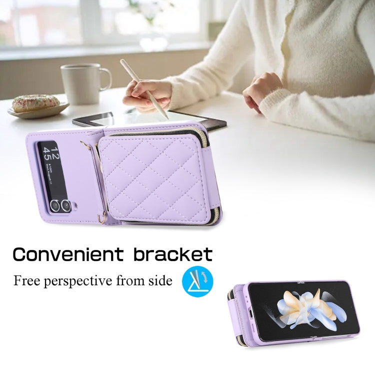 For Samsung Galaxy Z Flip3 Rhombic Full Zipper Wallet Leather Phone Case