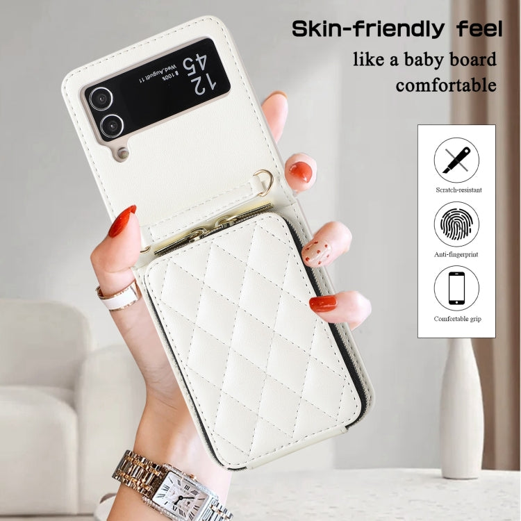 For Samsung Galaxy Z Flip3 Rhombic Full Zipper Wallet Leather Phone Case