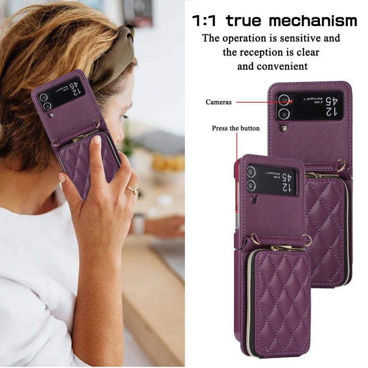 For Samsung Galaxy Z Flip3 Rhombic Full Zipper Wallet Leather Phone Case