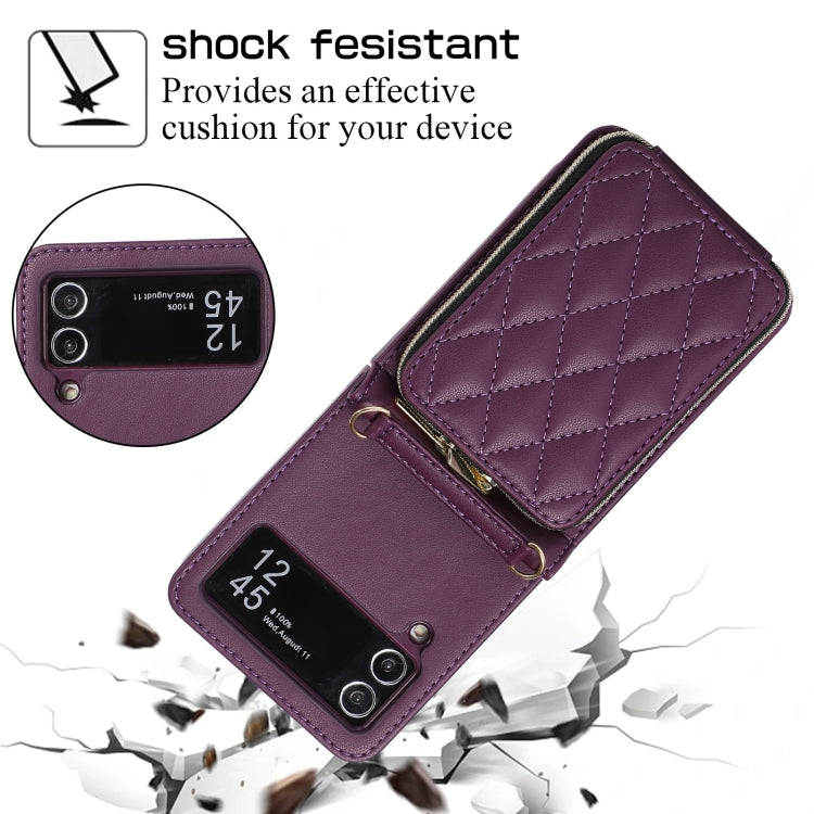 For Samsung Galaxy Z Flip3 Rhombic Full Zipper Wallet Leather Phone Case