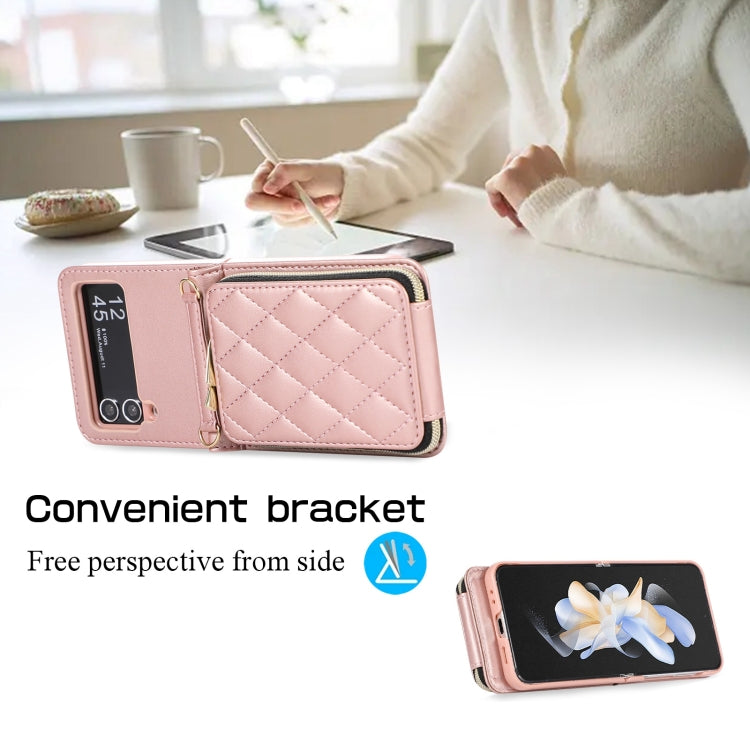 For Samsung Galaxy Z Flip3 Rhombic Full Zipper Wallet Leather Phone Case
