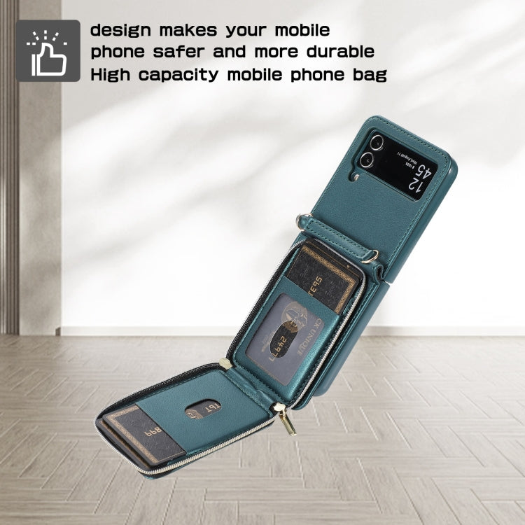 For Samsung Galaxy Z Flip3 Rhombic Full Zipper Wallet Leather Phone Case