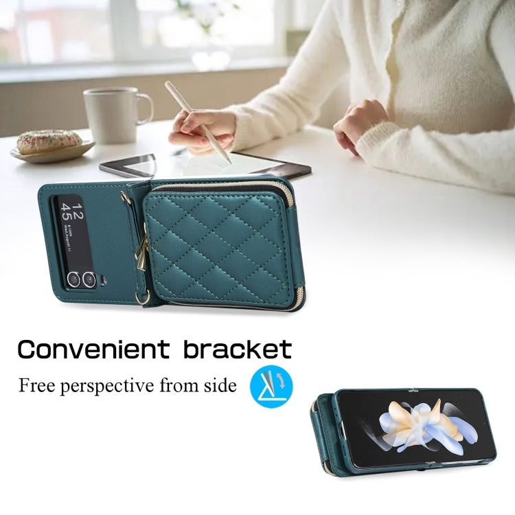 For Samsung Galaxy Z Flip3 Rhombic Full Zipper Wallet Leather Phone Case